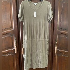 James Perse olive green jersey knit short sleeve crew neck dress NWT size 4 XL